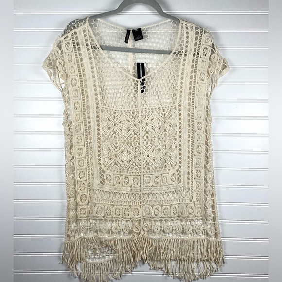 New Directions NWT Cream crochet lace Cover Top Size Large - Picture 1 of 7